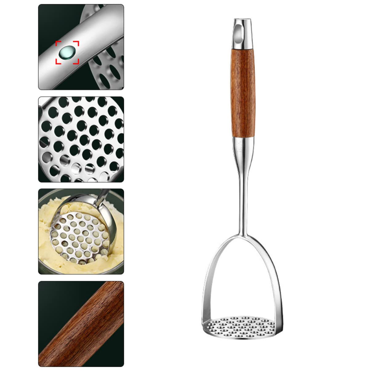 DOITOOL Schiacciapatate Manuale in Acciaio Inox con Manico in Legno