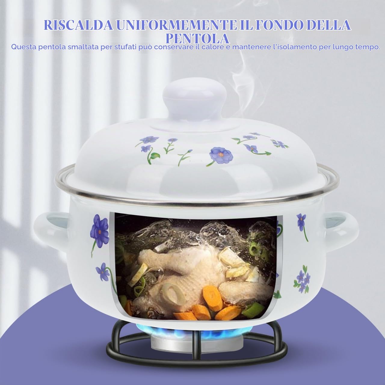 DOITOOL pentola smaltata con coperchio orchidea piccola