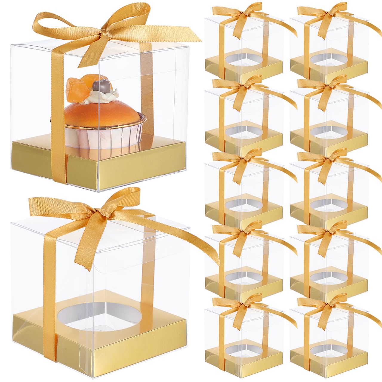 DOITOOL scatole cupcake singole trasparenti 12 pezzi oro
