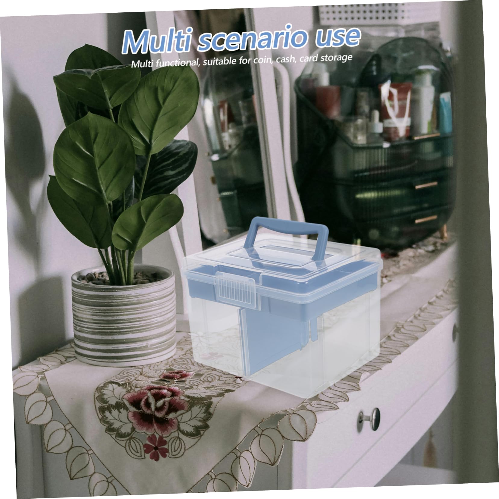 DOITOOL Scatola Portamonete Blu Plastica 2 Livelli 20 cm