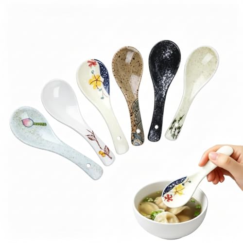 Doitool cucchiai zuppa ceramica asiatici 6 pezzi 14 cm