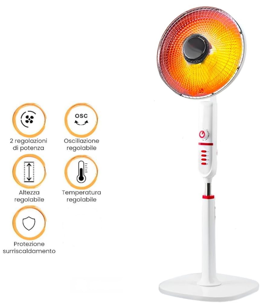 GrecoShop stufa piantana carbonio oscillante 500/1000W 120 cm