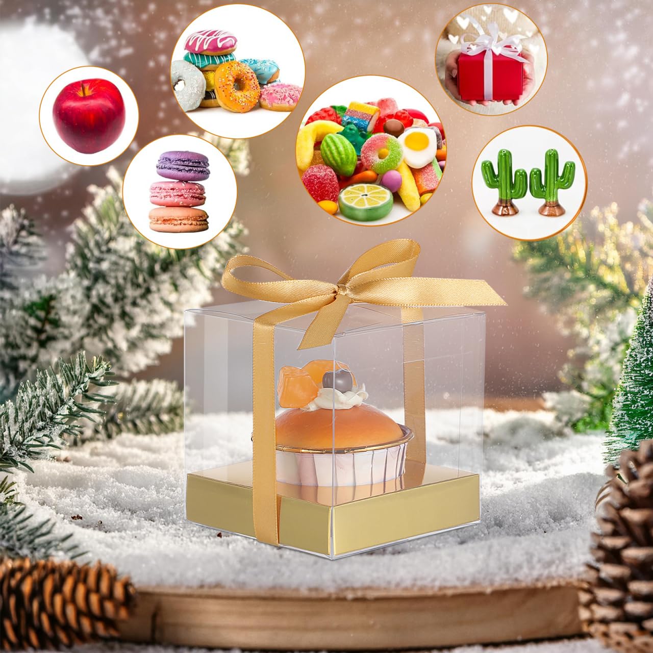 DOITOOL scatole cupcake singole trasparenti 12 pezzi oro