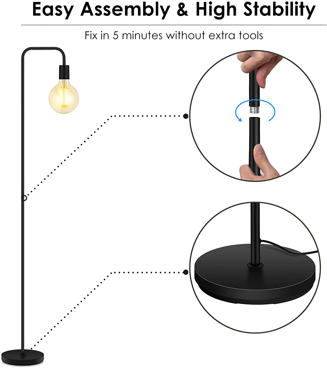 Yexati BoostArea lampada da terra industriale nera E26 160 cm