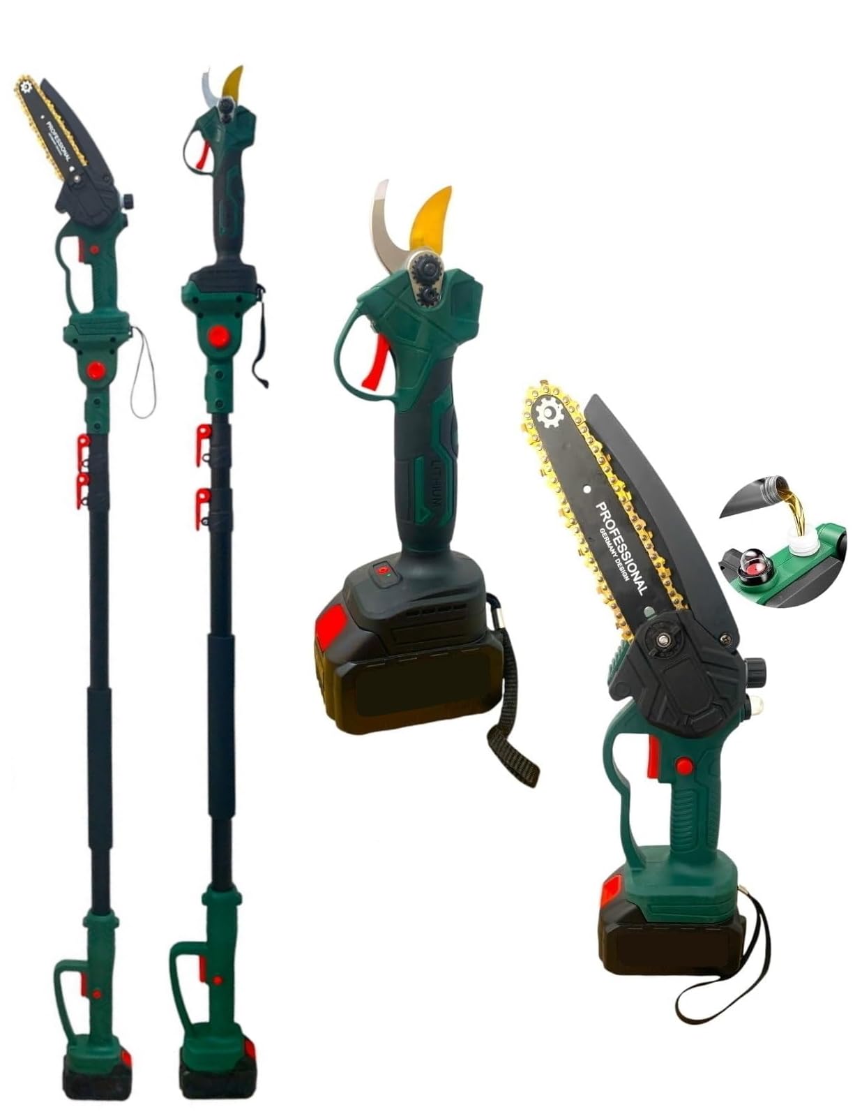 GrecoShop Kit Potatura 3 in 1 motosega forbice asta 48V 248cm
