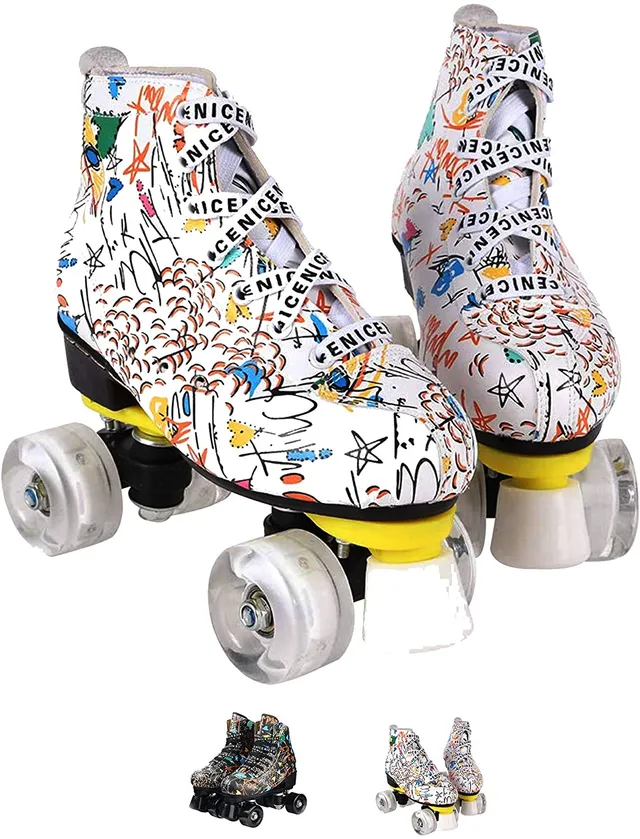 Yexati Graffiti pattini a rotelle quad bianchi donna US 5.5
