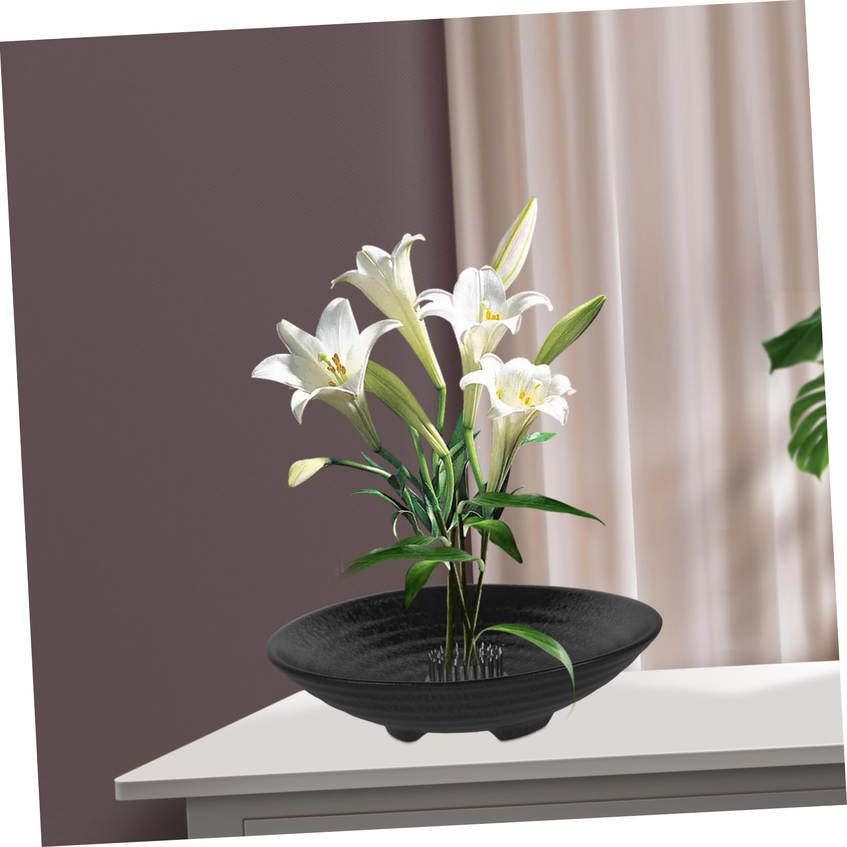 DOITOOL Ciotola Ikebana Ceramica Nera 17 cm con Kenzan