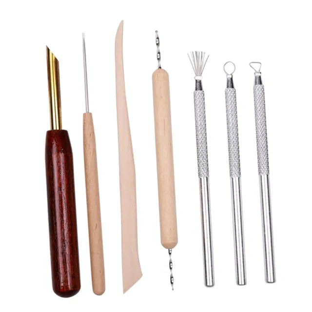 DOITOOL Set Attrezzi Argilla Ceramica 7 Pezzi Legno e Acciaio