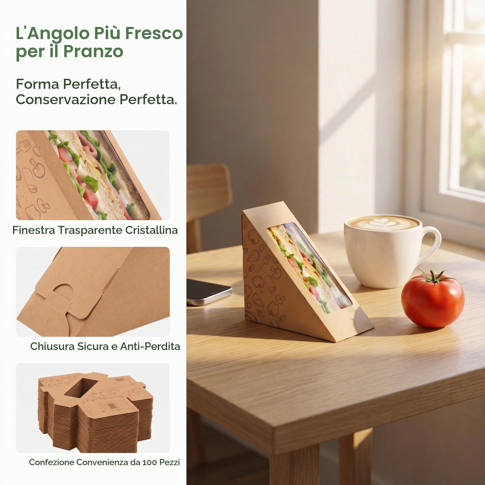 DOITOOL Scatole Sandwich con Finestra 100 Pezzi 12x12 cm