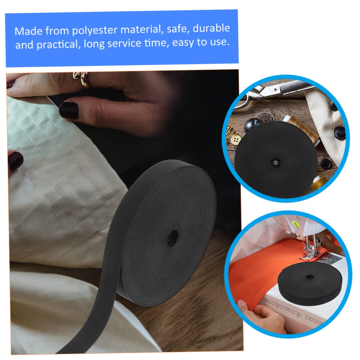 DOITOOL Elastico Nero Cucito Poliestere Rotolo