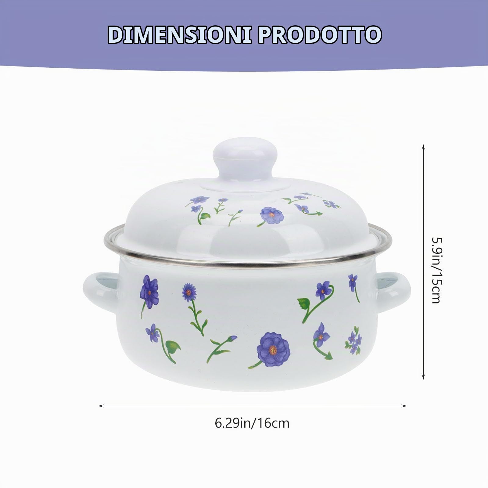DOITOOL pentola smaltata con coperchio orchidea piccola