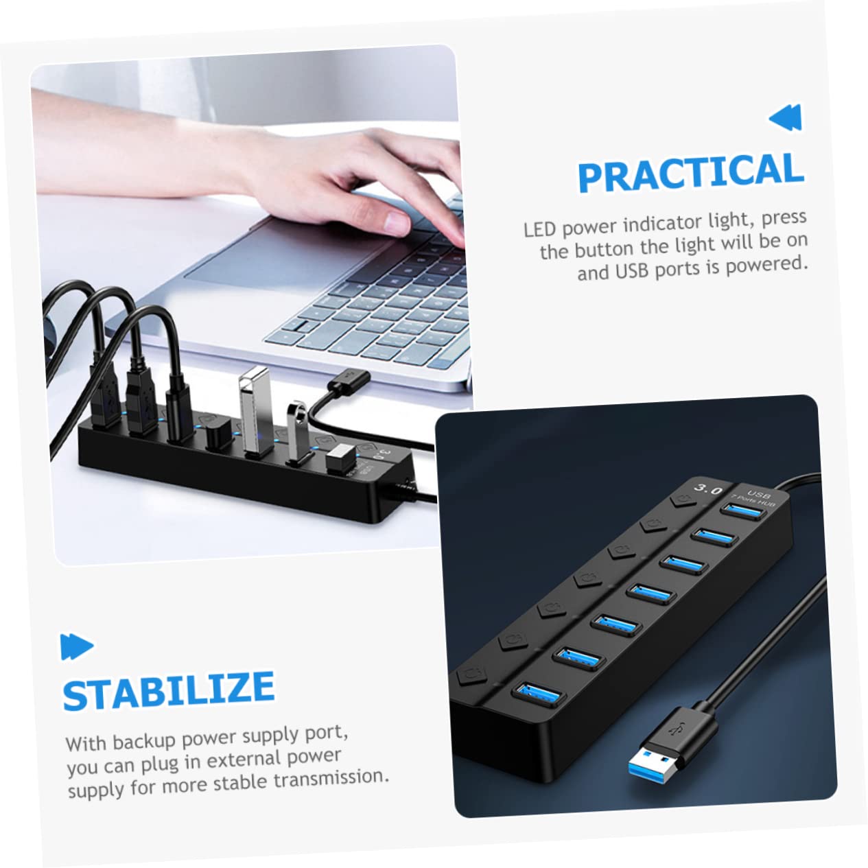 DOITOOL hub USB 7 porte nero cavo 30 cm 5 Gbps