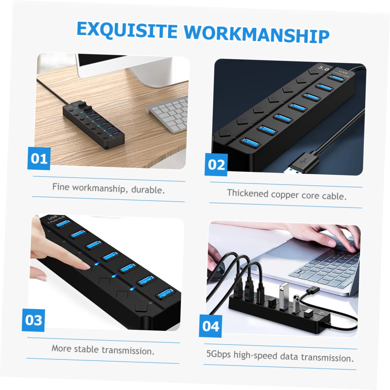 DOITOOL hub USB 7 porte nero cavo 30 cm 5 Gbps
