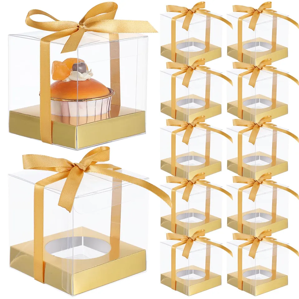 DOITOOL scatole cupcake singole trasparenti 12 pezzi oro