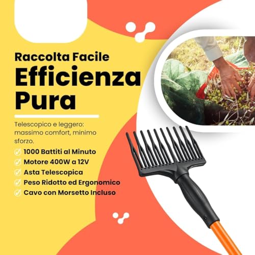 GrecoShop Scuotiolive elettrico 12V 400W telescopico 3m cavo 12m