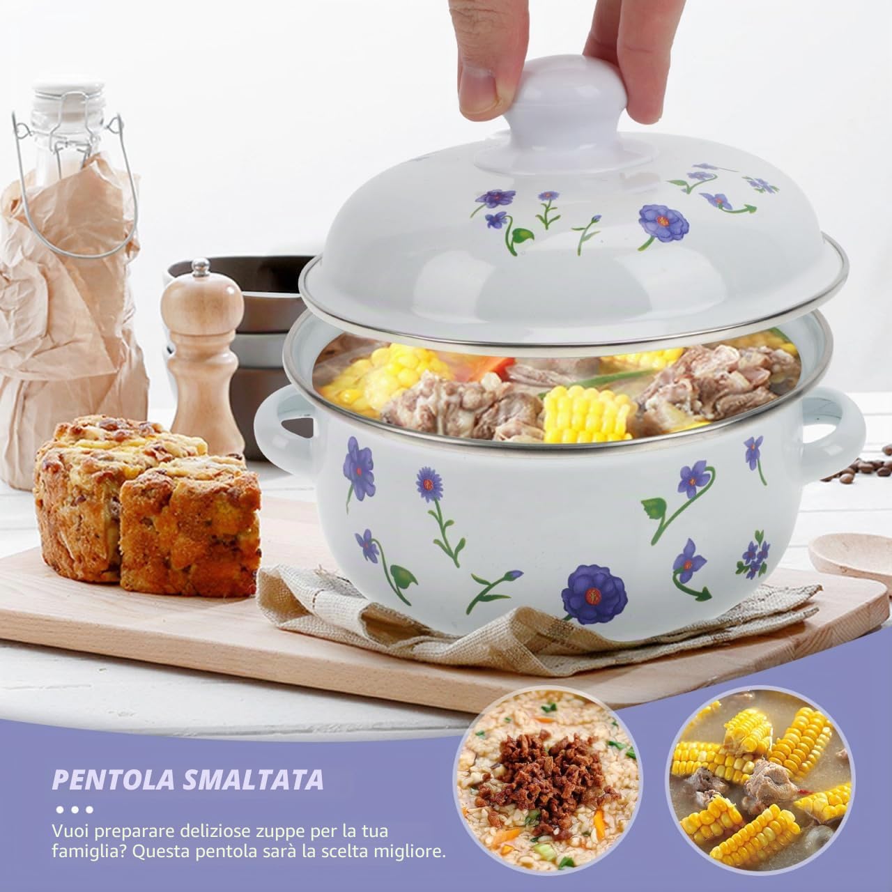 DOITOOL pentola smaltata con coperchio orchidea piccola