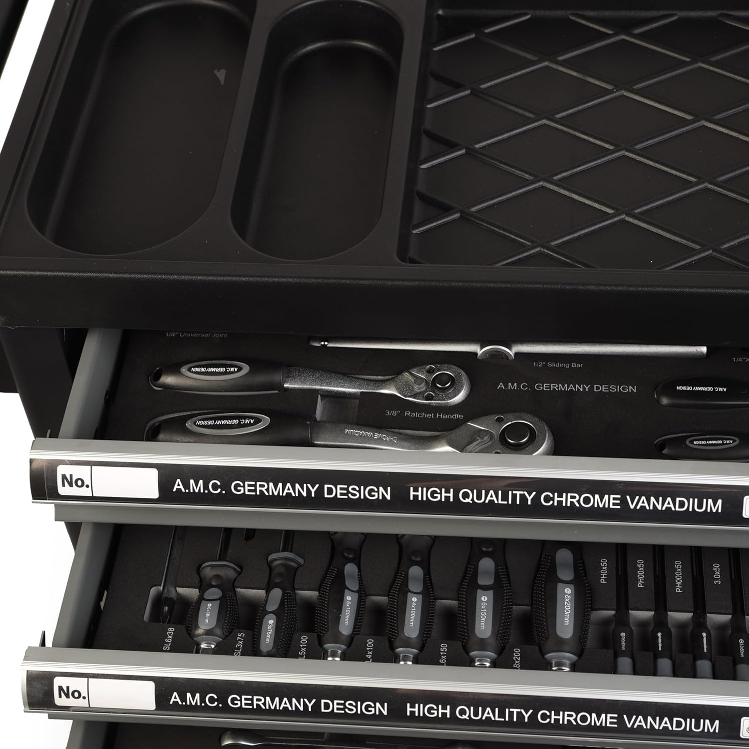 GrecoShop carrello attrezzi 428 utensili 6 cassetti con chiave