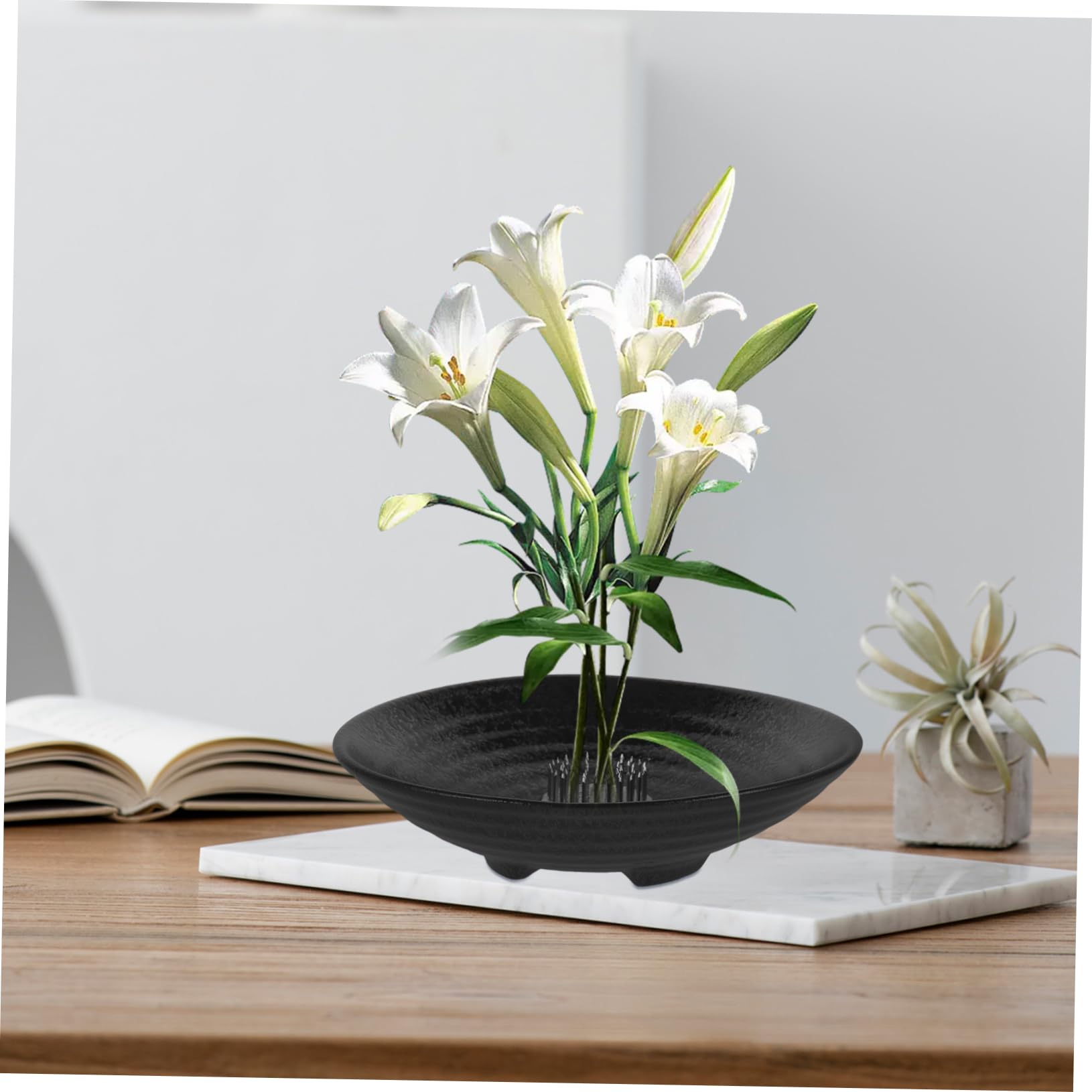 DOITOOL Ciotola Ikebana Ceramica Nera 17 cm con Kenzan