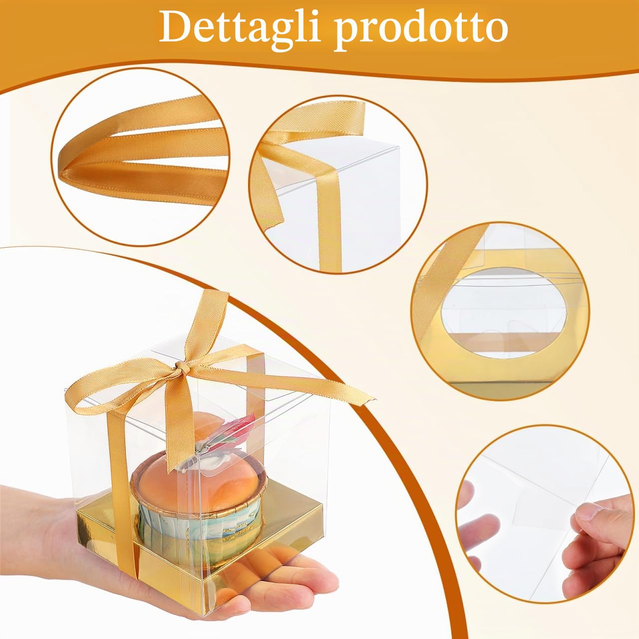 DOITOOL scatole cupcake singole trasparenti 12 pezzi oro