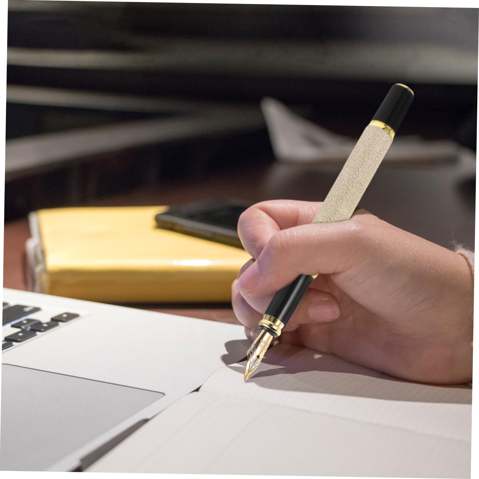 DOITOOL Penna Stilografica Ferro Beige Punta 0,7 mm con Coperchio