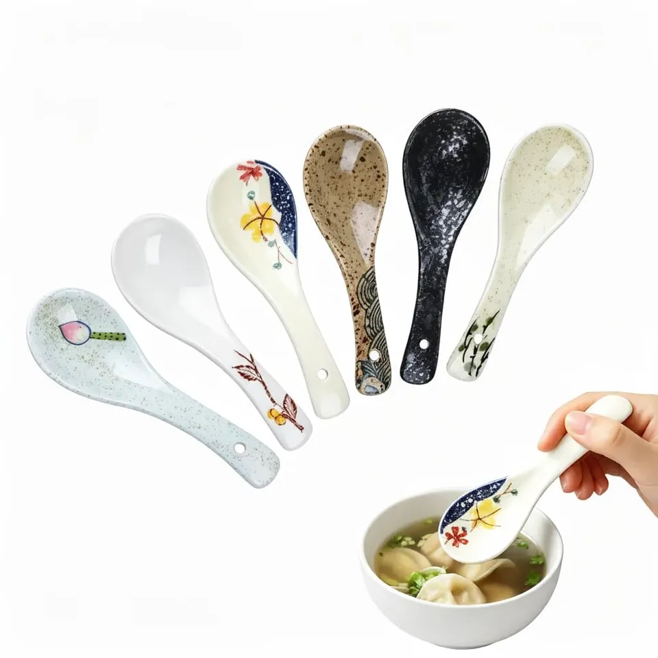 Doitool cucchiai zuppa ceramica asiatici 6 pezzi 14 cm