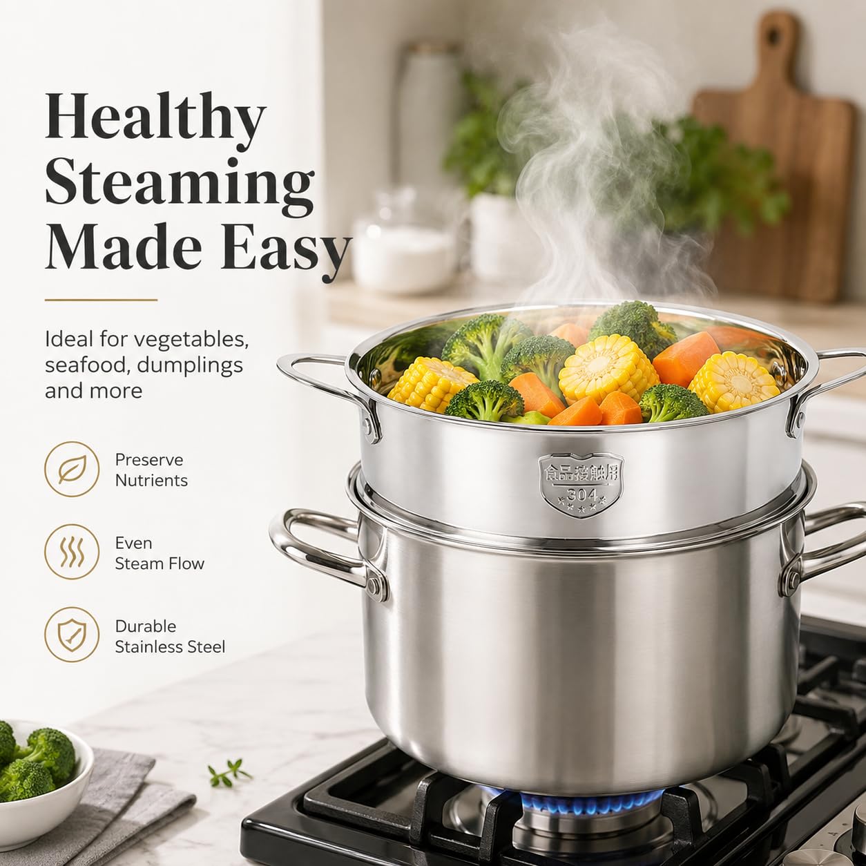 DOITOOL Vaporiera Acciaio Inox 18 cm per Gnocchi e Verdure