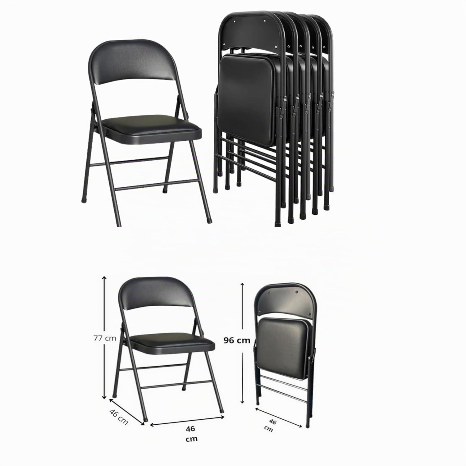 GrecoShop Set 6 Sedie Pieghevoli Imbottite Nere 140 kg
