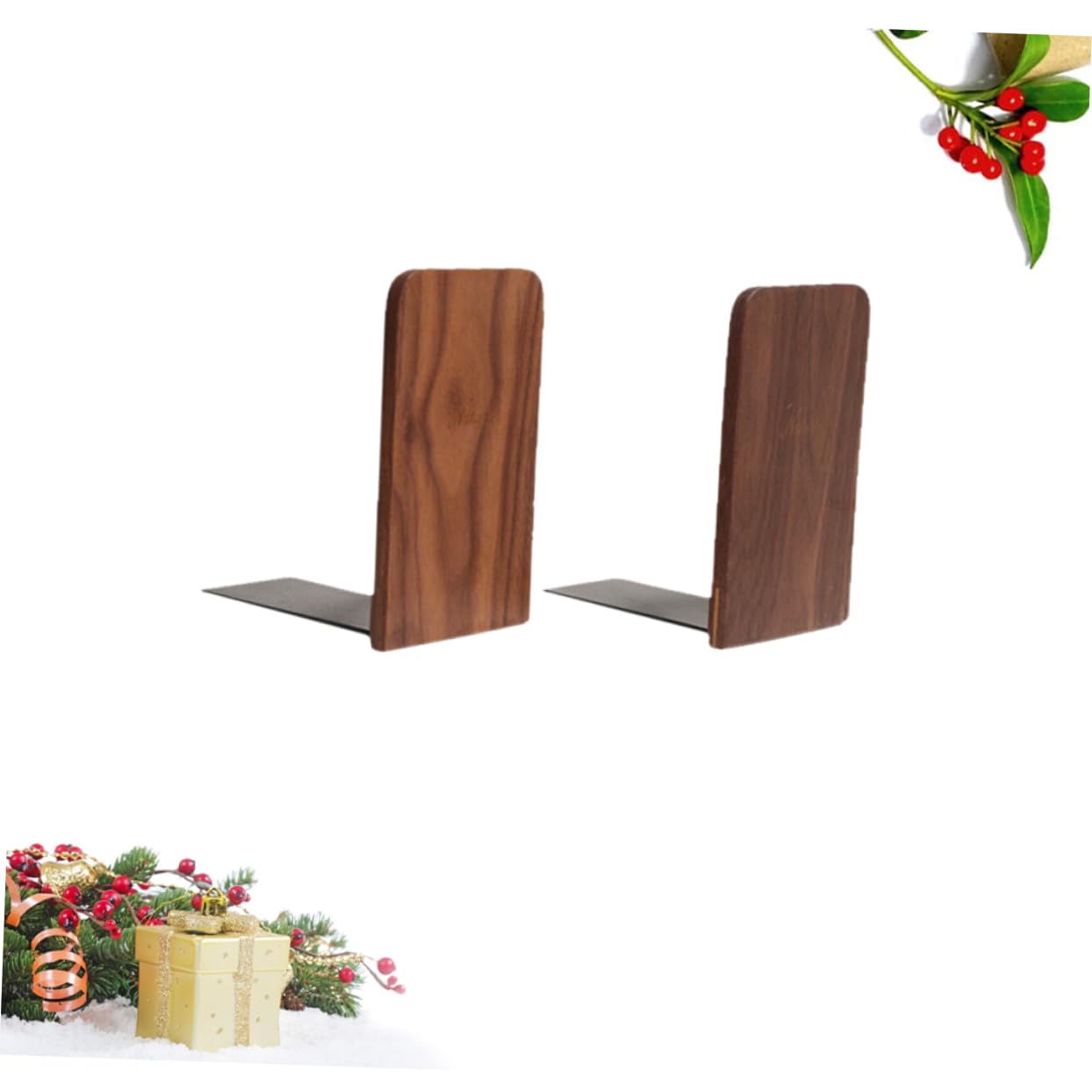 DOITOOL Fermalibri Legno Noce Nero Set 2 Pezzi 13x8 cm