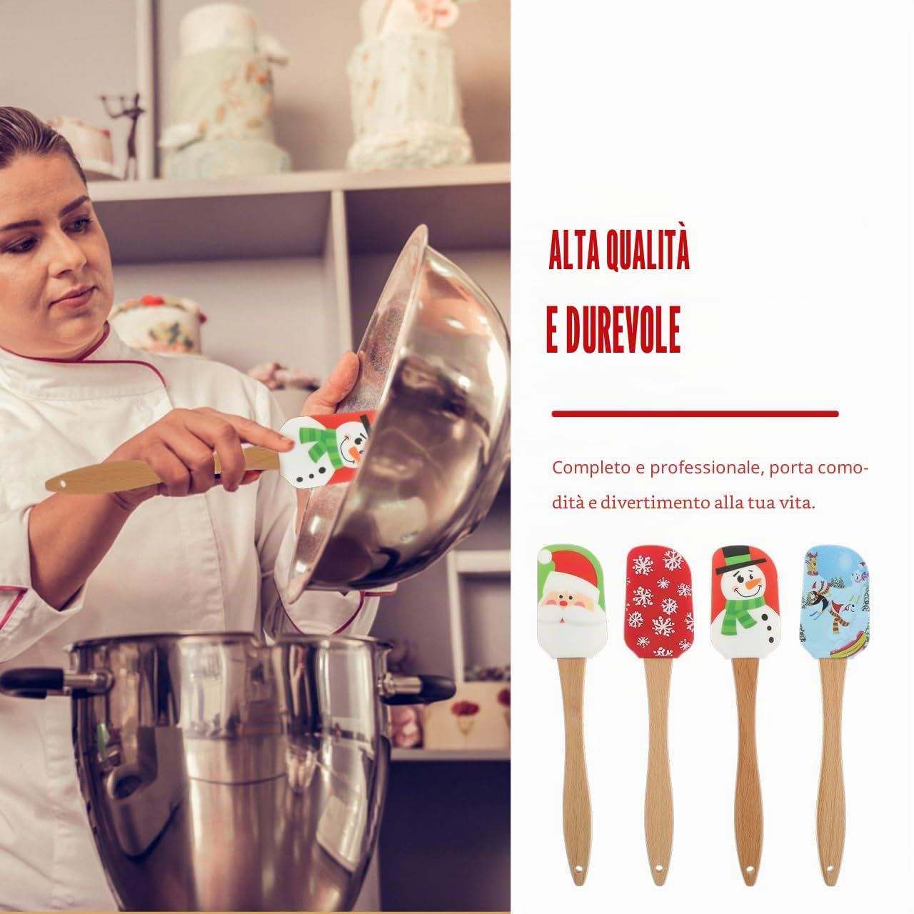 DOITOOL spatole silicone natalizie set 4 pezzi manico legno