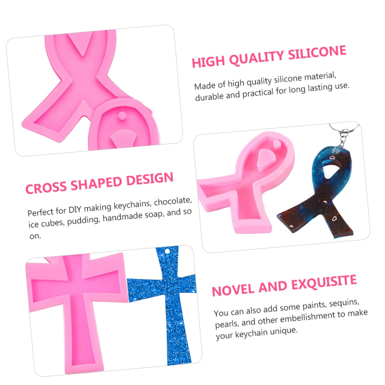 DOITOOL Stampo Silicone Croce Nastro Rosa 4 Pezzi