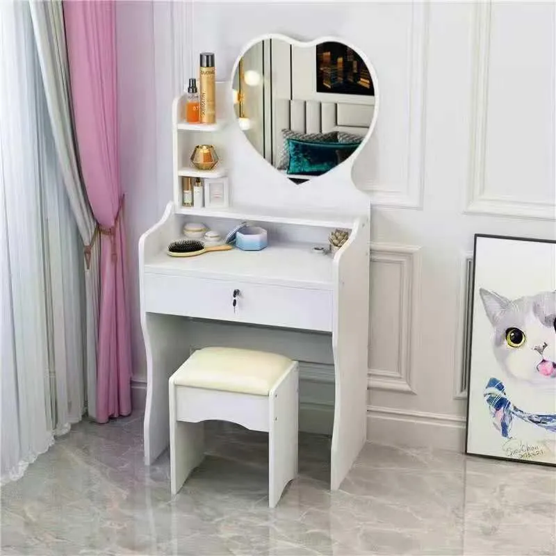 GrecoShop Toeletta Bambine Specchio a Cuore e Sgabello Bianca