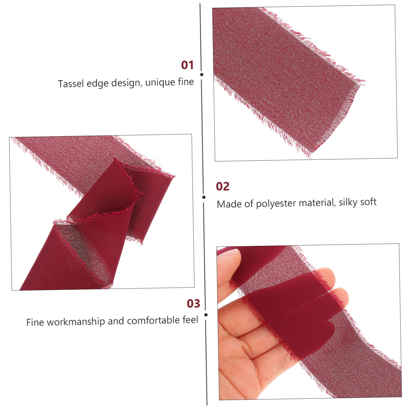 DOITOOL Nastri Chiffon Frange 3 Pezzi Blu Rosso Scuro