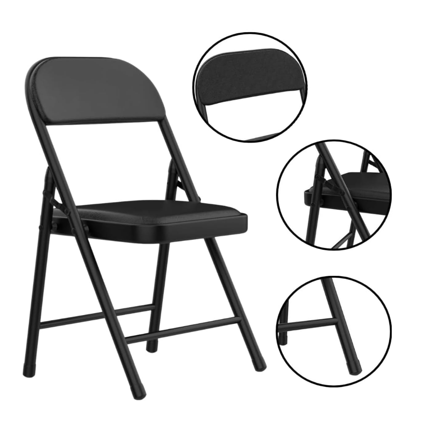 GrecoShop Set 6 Sedie Pieghevoli Imbottite Nere 140 kg