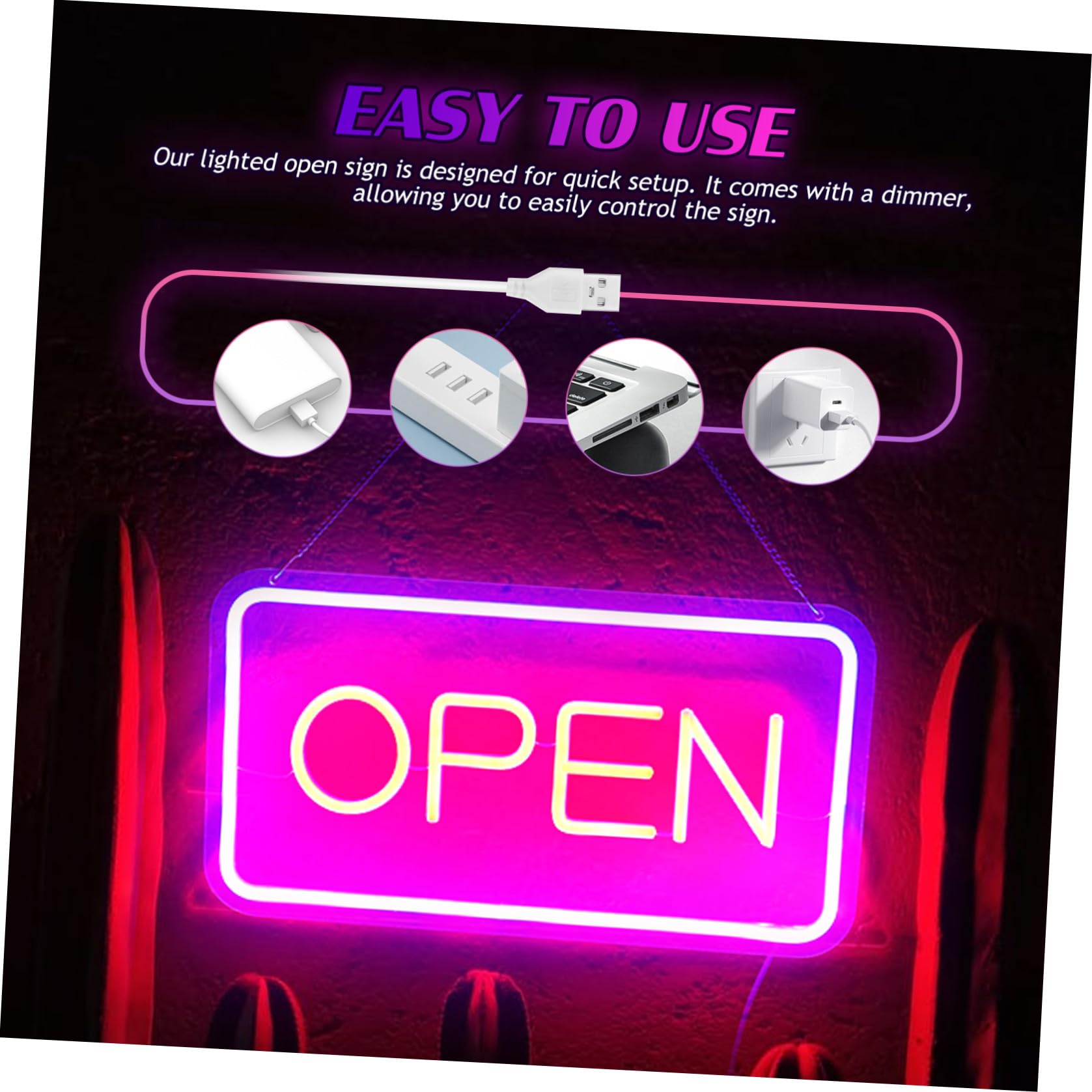 DOITOOL Insegna LED Aperto USB con Catena per Negozi
