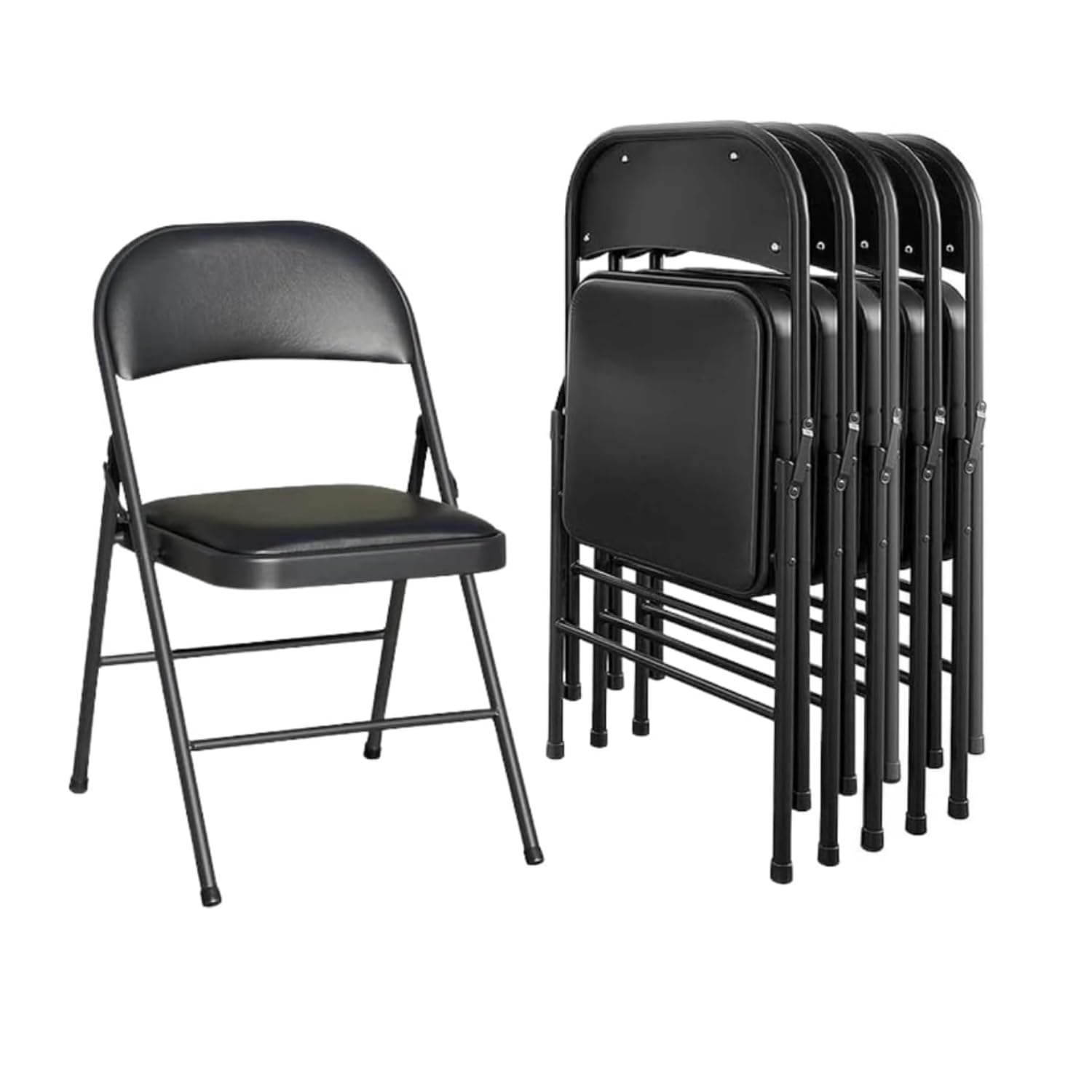 GrecoShop Set 6 Sedie Pieghevoli Imbottite Nere 140 kg