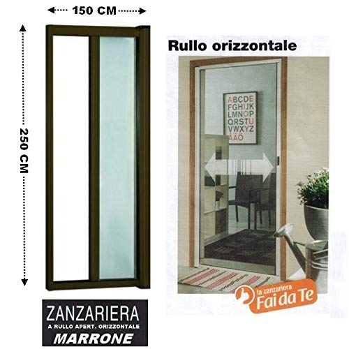 GrecoShop zanzariera a rullo 150x250 porta marrone alluminio