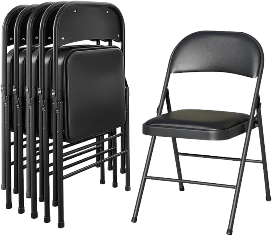 GrecoShop Set 6 Sedie Pieghevoli Imbottite Nere 140 kg