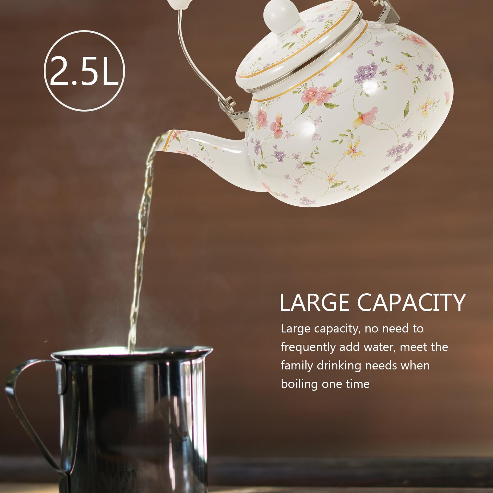 DOITOOL Bollitore Smaltato Vintage Floreale 2,5 L Induzione