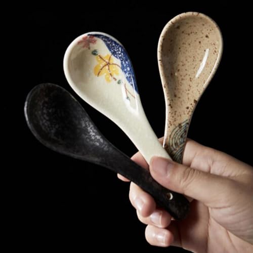 Doitool cucchiai zuppa ceramica asiatici 6 pezzi 14 cm
