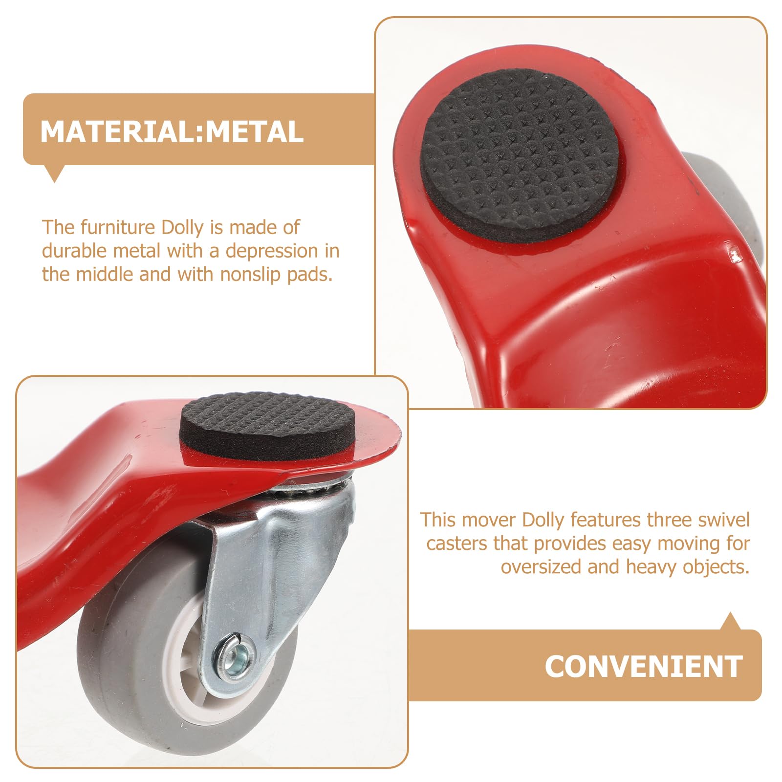 DOITOOL Carrelli Spostamobili 3 Ruote Set 3 Pezzi Rosso