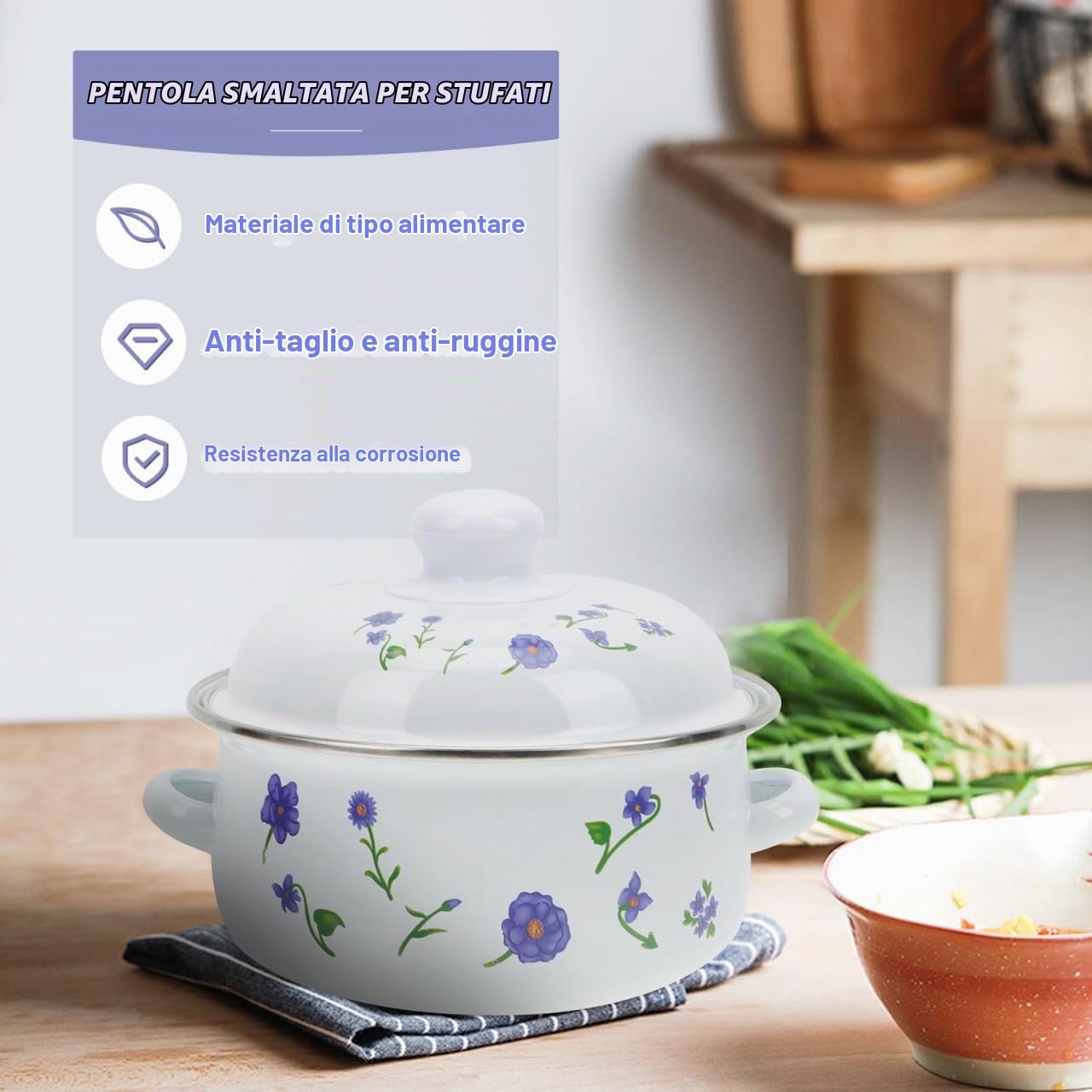 DOITOOL pentola smaltata con coperchio orchidea piccola
