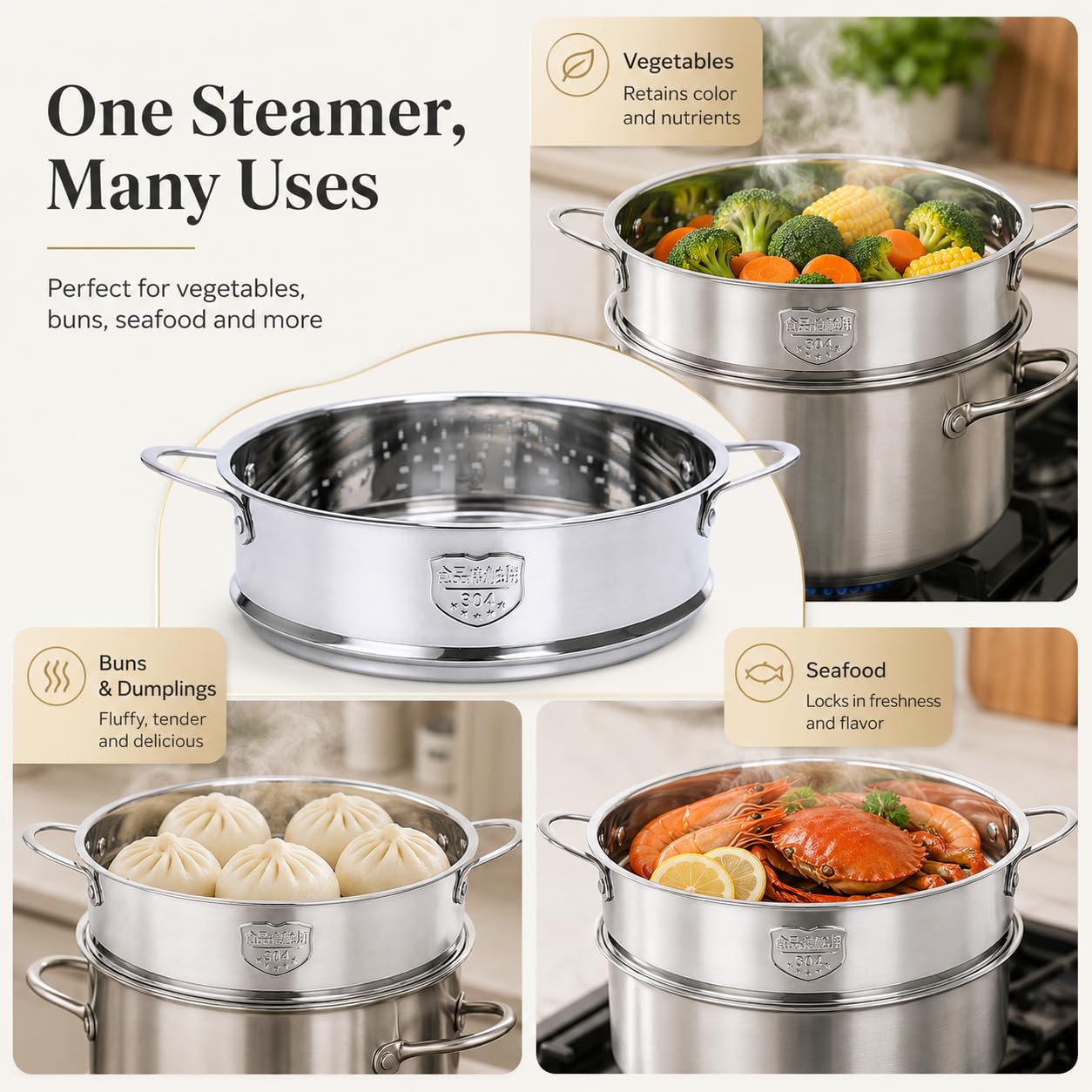 DOITOOL Vaporiera Acciaio Inox 18 cm per Gnocchi e Verdure