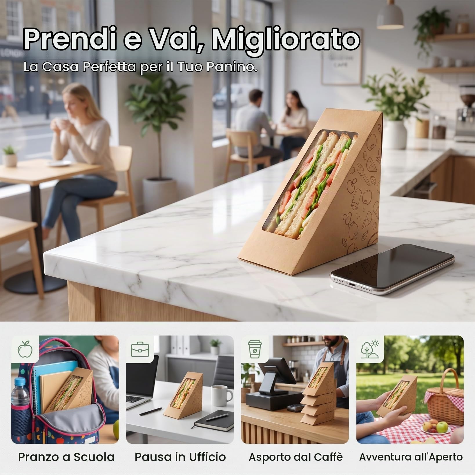 DOITOOL Scatole Sandwich con Finestra 100 Pezzi 12x12 cm
