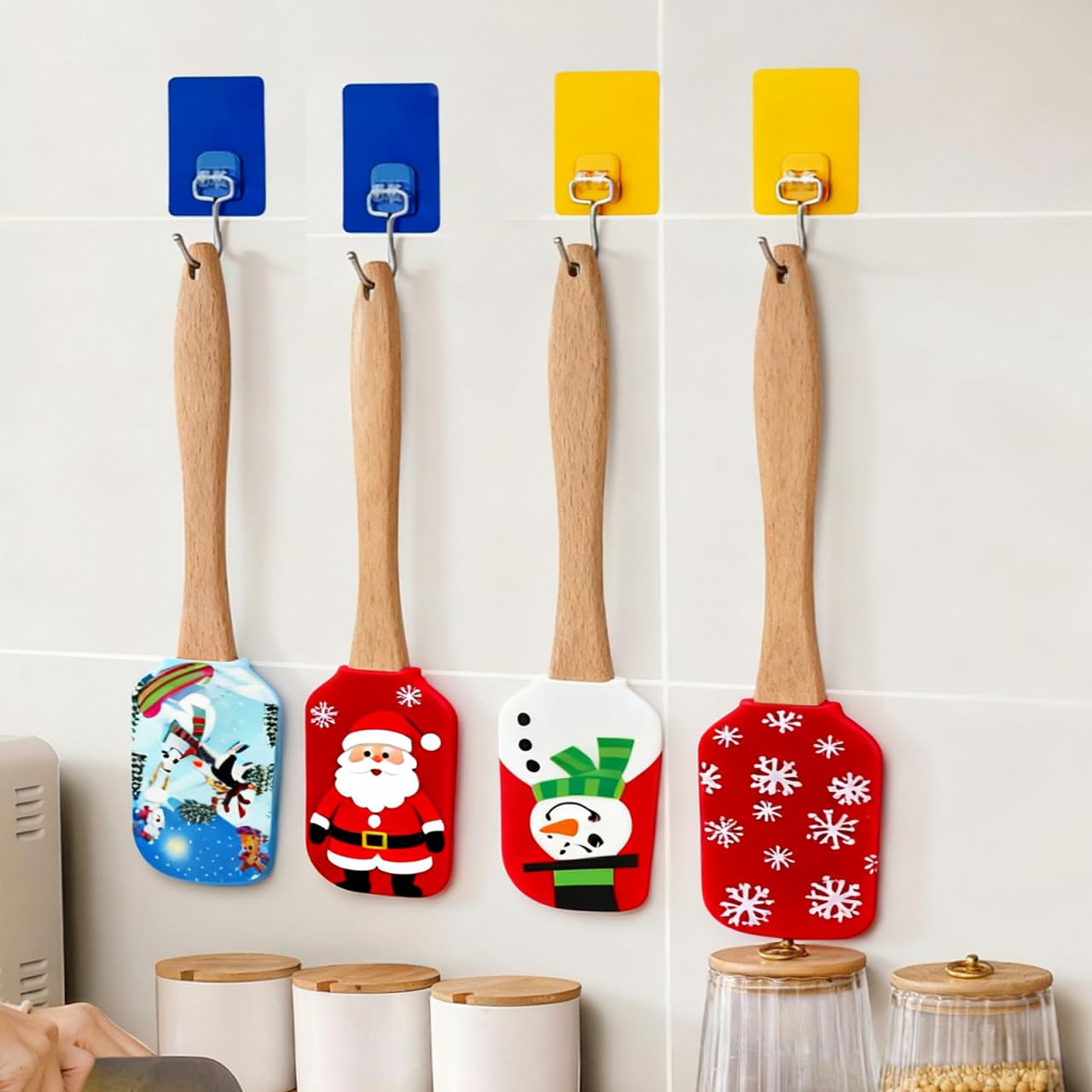 DOITOOL spatole silicone natalizie set 4 pezzi manico legno