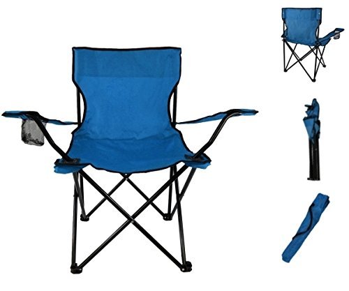 GrecoShop Sedia Pieghevole Campeggio Blu con Braccioli Borsa
