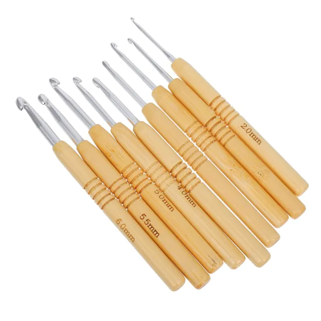 DOITOOL Uncinetti Legno Bambu 9pz Manico Ergonomico Beige