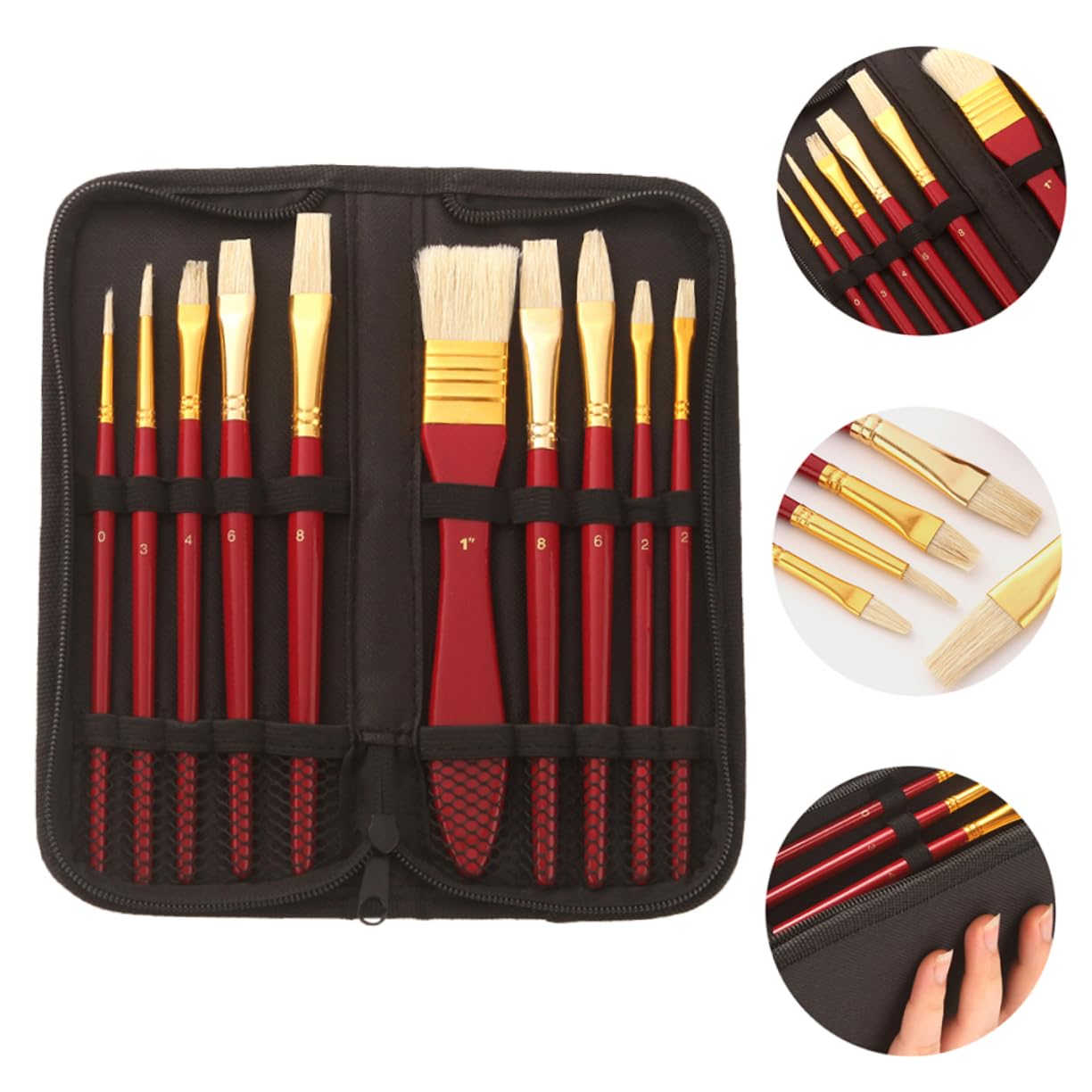 DOITOOL Set Pennelli Pittura Rossi 10 Pezzi Setola