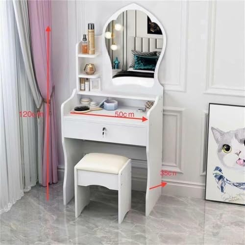 GrecoShop Toeletta Bambine con Specchio e Sgabello Bianca