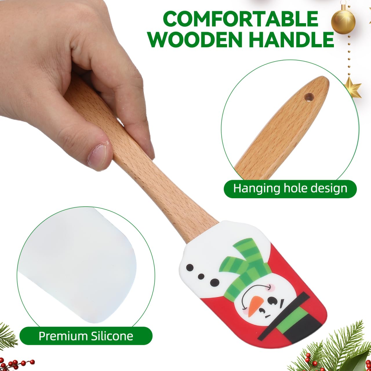 DOITOOL spatole silicone natalizie set 4 pezzi manico legno