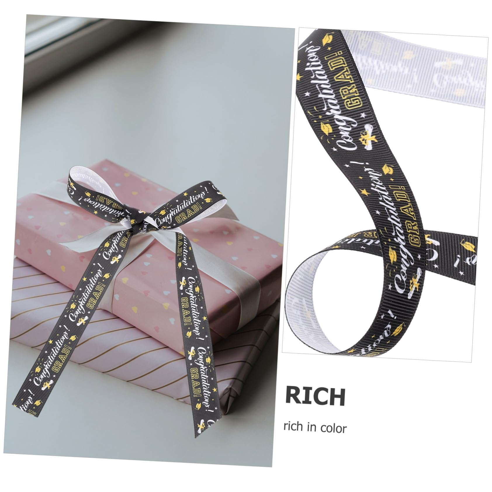 DOITOOL nastro regalo laurea tessuto nero 1 rotolo 10 m